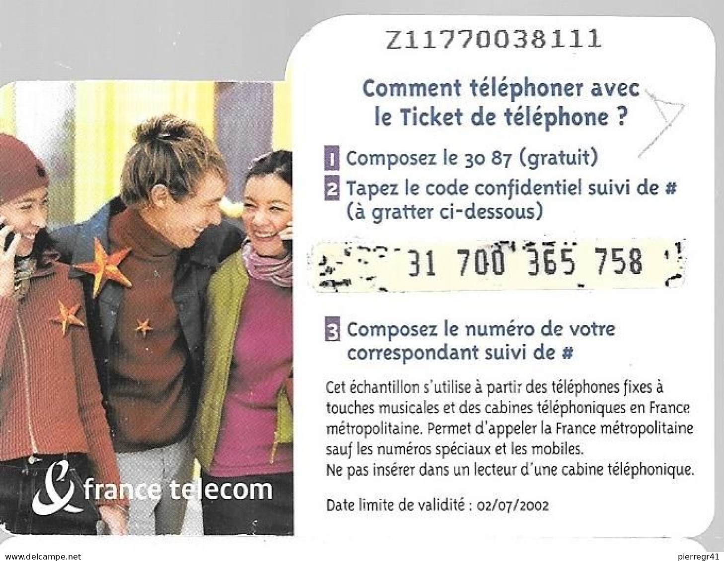 TICKET² TELEPHONE-PRIVE-FRANCE-TK-PR114-5Mn-BONNE ANNEE 2002-Ex 02/07/2002-GRATTE-TBE - FT Tickets