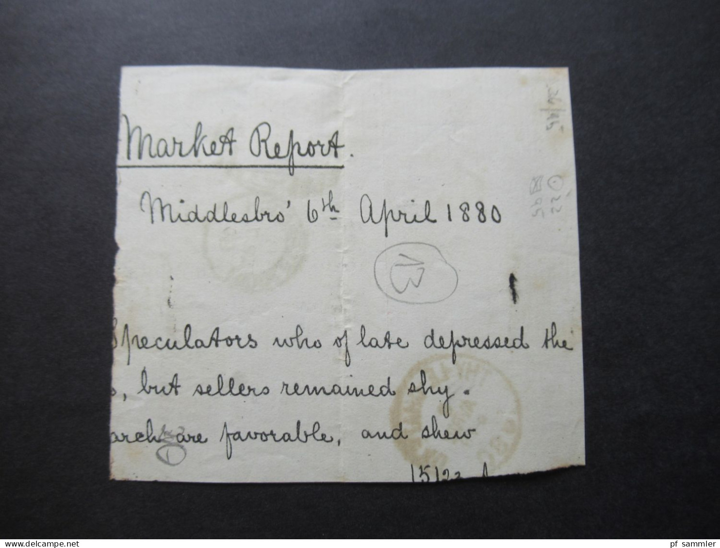 GB 1880 Briefstück Mit Michel Nr.36 Mit Plattennummer 5 (verzähnte Marke) Stempel Middlesbrough Und K1 Thy Le Chateau - Cartas & Documentos