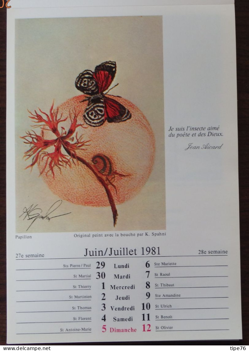 Calendrier 1981 Art Et Citation APBP Artiste Peint Avec Bouche Pied - 28 Pages - Big : 1981-90