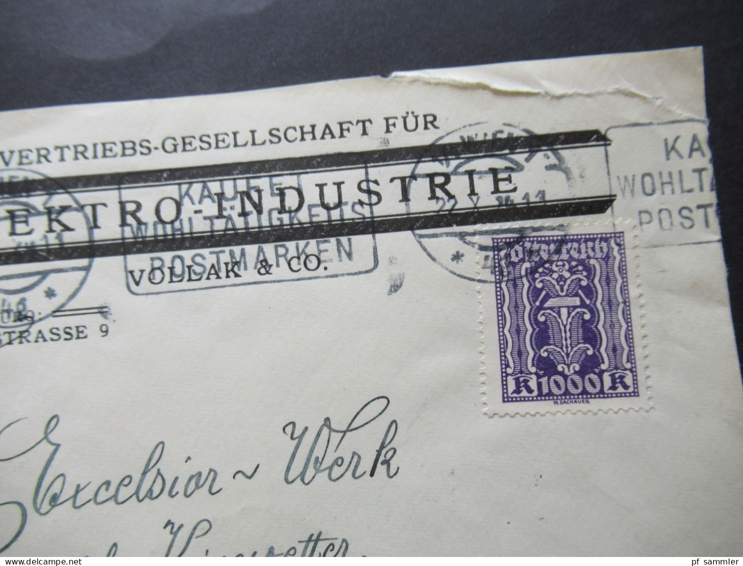 Österreich 1924 Michel Nr.391 Firmenumschlag Vertriebs-Gesellschaft Für Elektro Industrie Vollak & Co. Wiener Büro - Covers & Documents