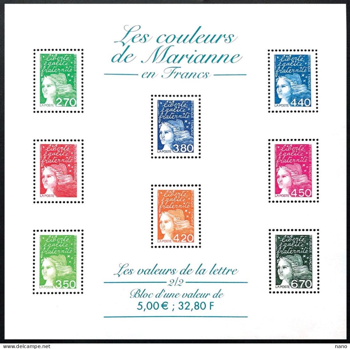 2001 - Y&T Bloc Feuillet N° 42 - Les Couleurs De Marianne En Franc - Bloc 2/2 - 5 €  - Neuf ** - Neufs