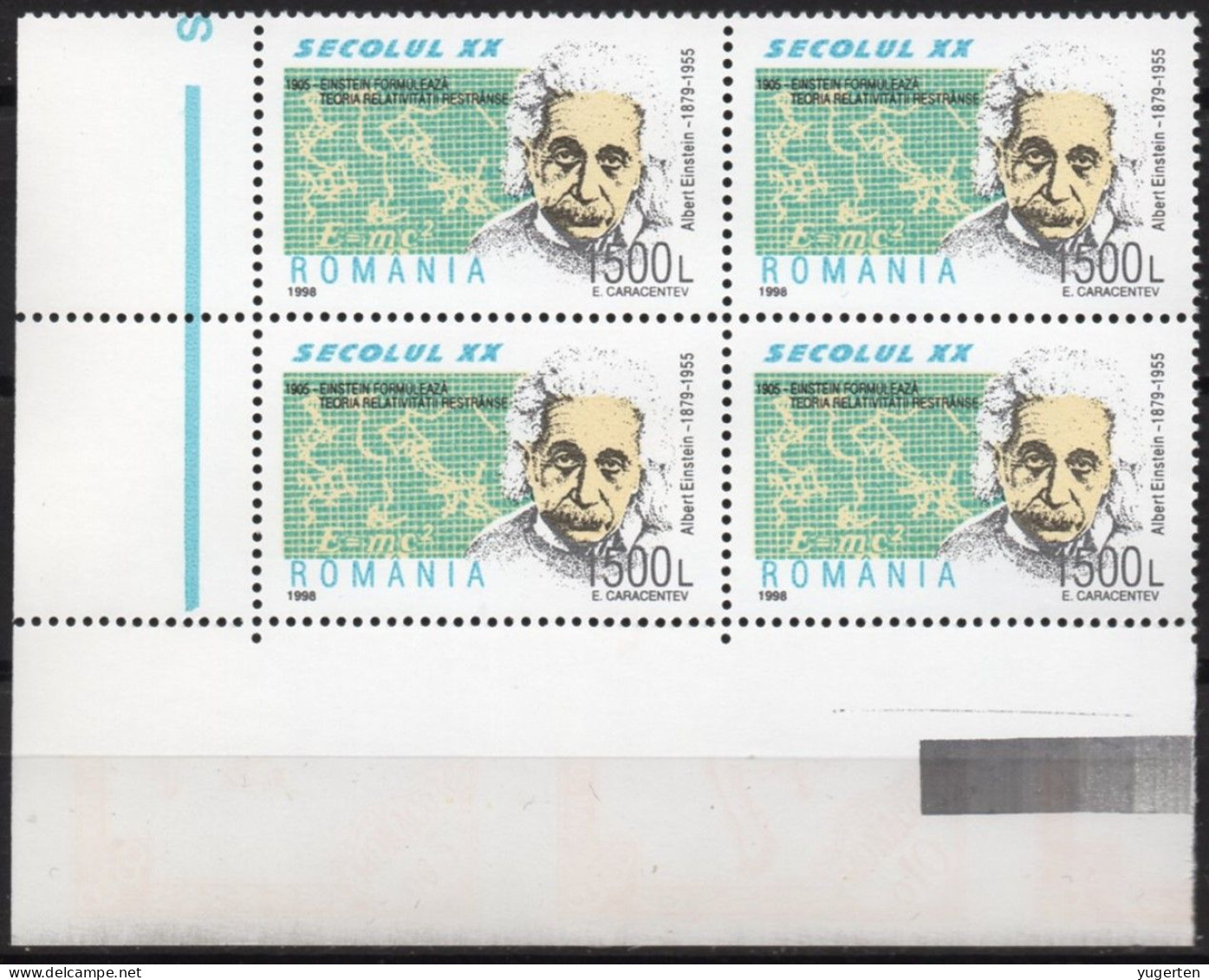 ROMANIA 1998 - 1 Block Of 4 - MNH - Einstein Nobel Physics - Mathematics - Nuclear - Atoms Physik - Mathematik - Atome - Albert Einstein