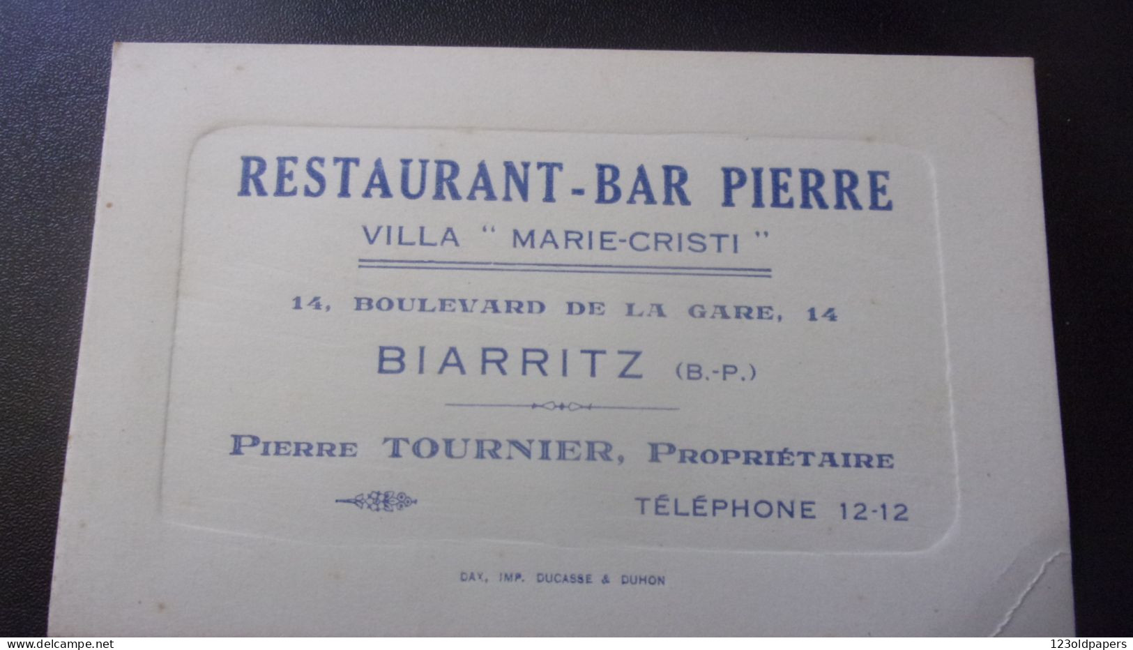 CDV BIARRITZ RESTAURANT BAR PIERRE VILLA MARIE CRISTI 14 BOULEVARD DE LA MER PIERRE TOURNIER - Cartes De Visite