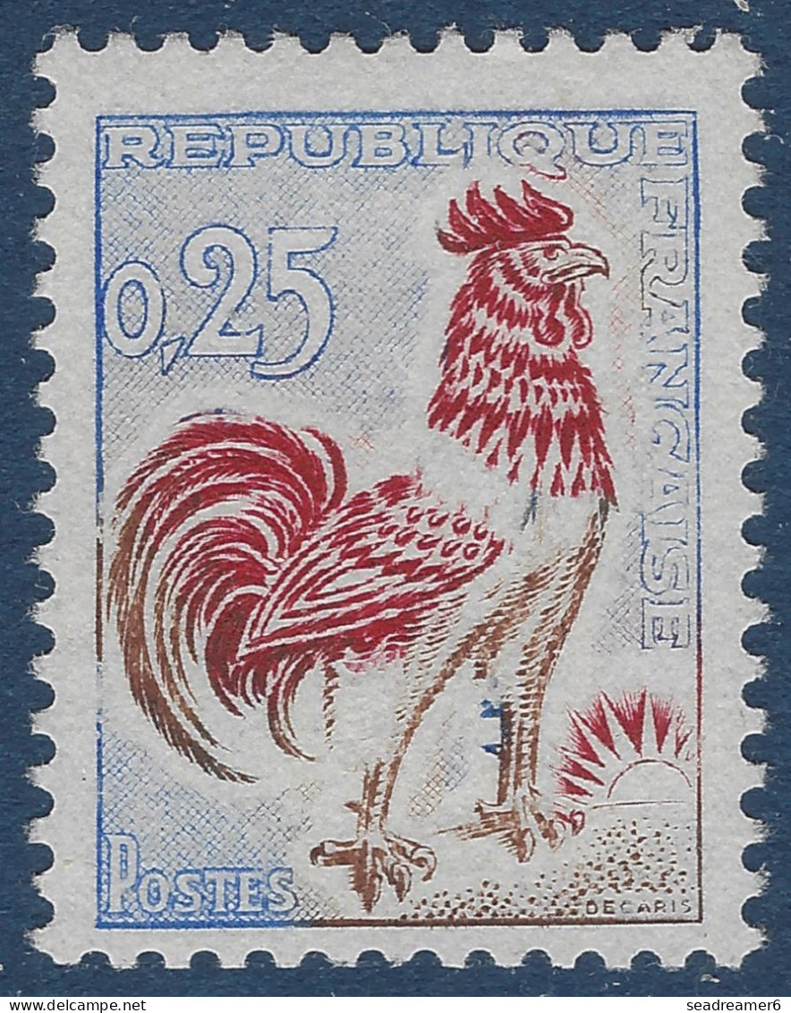 Coq De DECARIS N°1331** 0.25c Variété Effacement Du Bleu Fonçé Pas Courant Ainsi TTB - 1962-1965 Gallo De Decaris