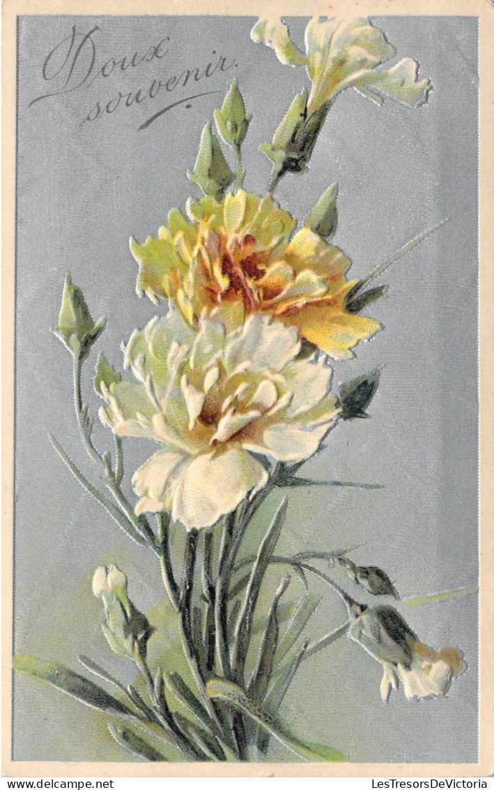 FLEURS - Doux Souvenir - Relief - Carte Postale Ancienne - Blumen