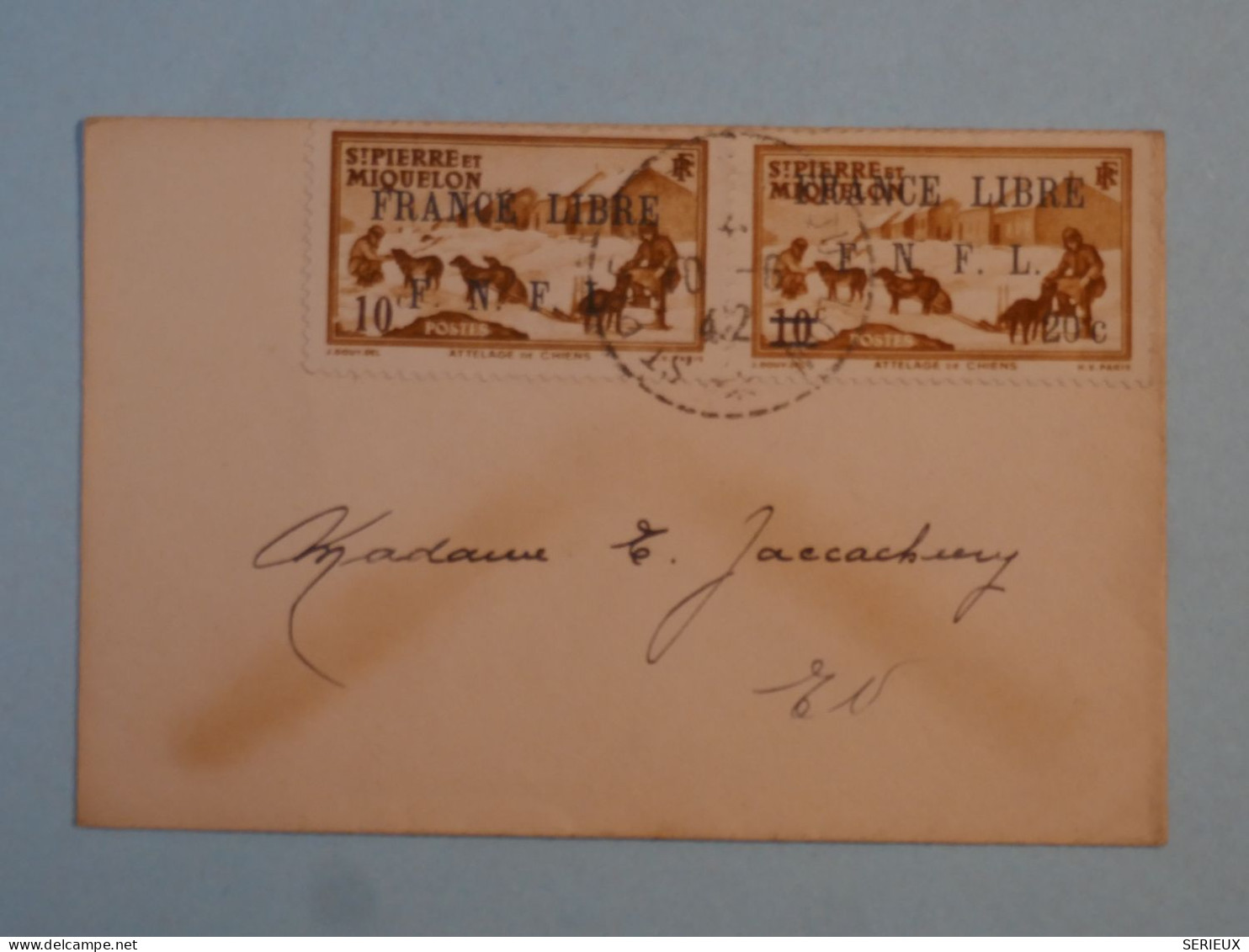 C  ST PIERRE & MIQUELON BELLE LETTRE FRANCE LIBRE RARE 1942 ST PIERRE  +N°250 274   SURCHARGES +AFF. PLAISANT + - Briefe U. Dokumente