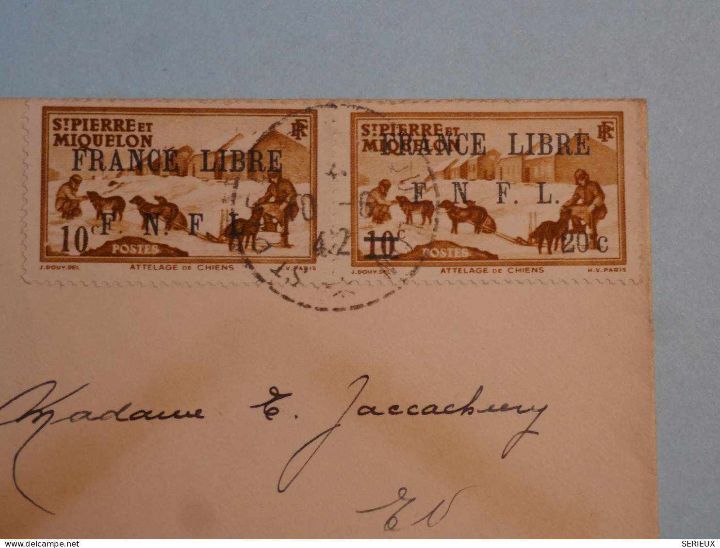 C  ST PIERRE & MIQUELON BELLE LETTRE FRANCE LIBRE RARE 1942 ST PIERRE  +N°250 274   SURCHARGES +AFF. PLAISANT + - Briefe U. Dokumente