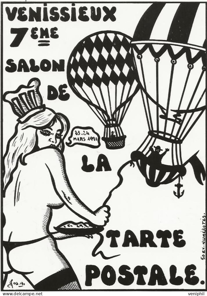 CARTE VENISSIEUX -7 EME SALON  - DESSIN ORIGINAL JACQUES LARDIE - Bolsas Y Salón Para Coleccionistas