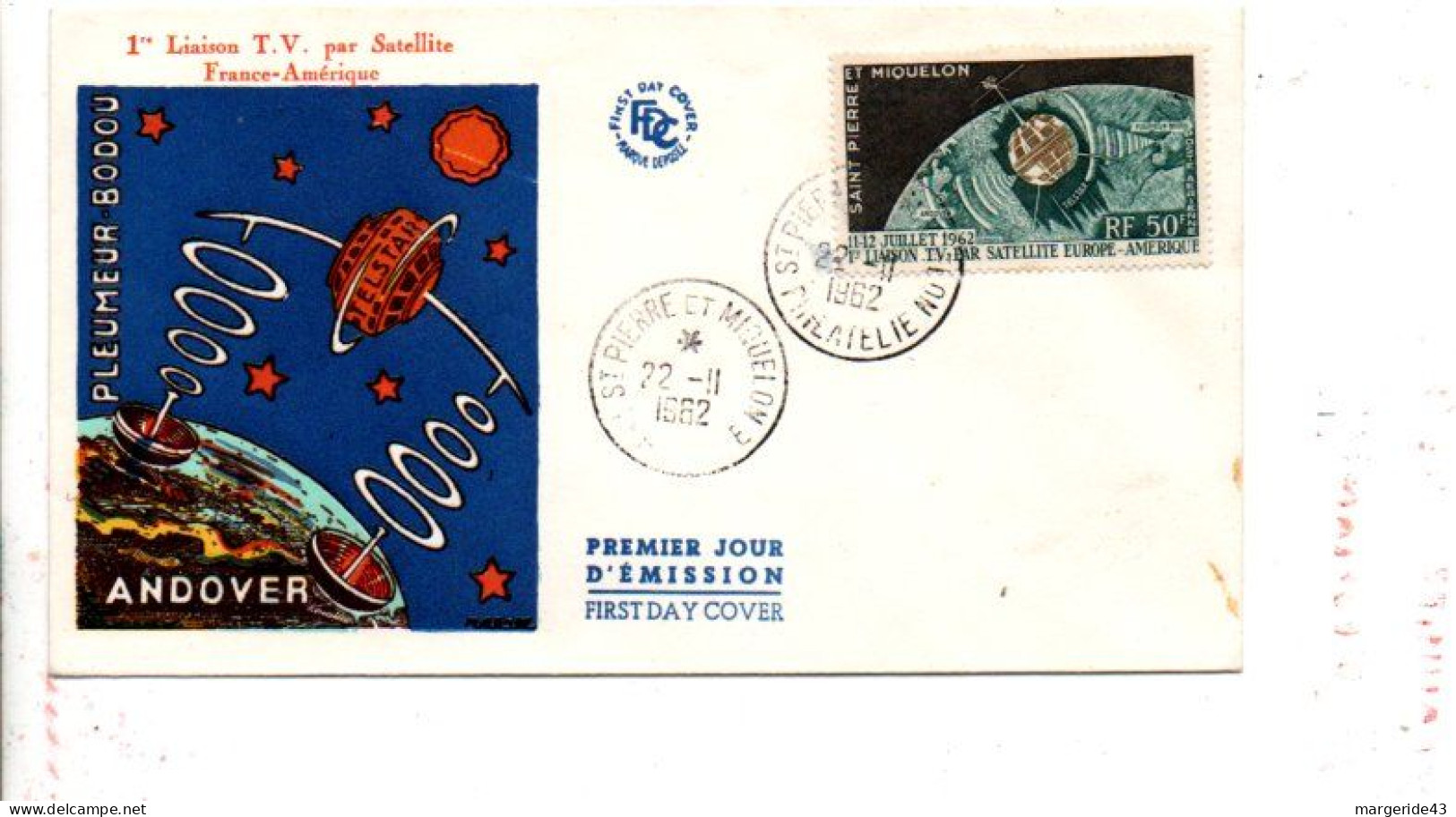 SAINT PIERRE ET MIQUELON FDC 1962 TV PAR SATELLITE - FDC