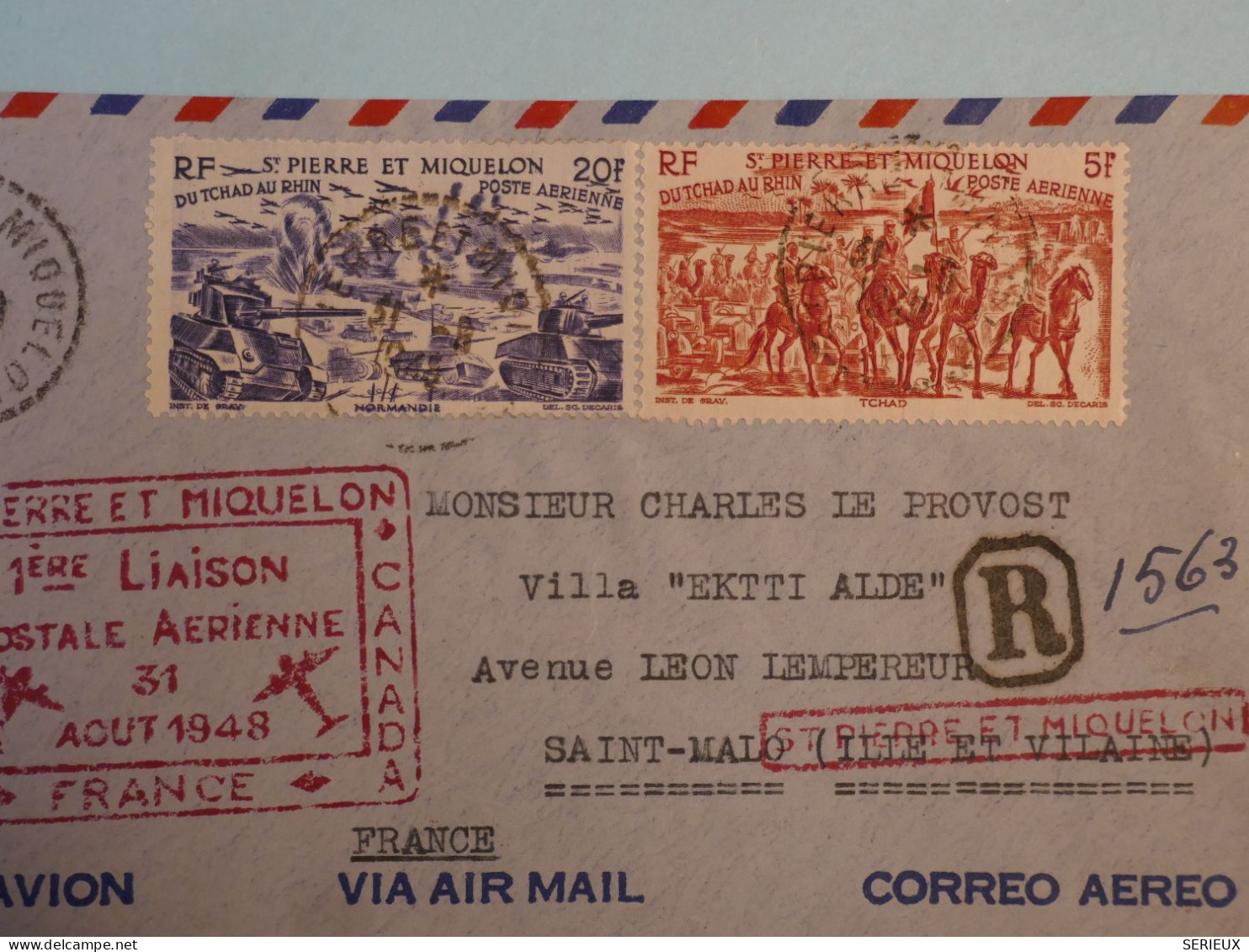 BT11 ST PIERRE & MIQUELON BELLE LETTRE   1948 1ER VOL  ST PIERRE A ST MALO  FRANCE +P AERIEN 12 15 +AFFRANCH. PLAISANT + - Cartas & Documentos