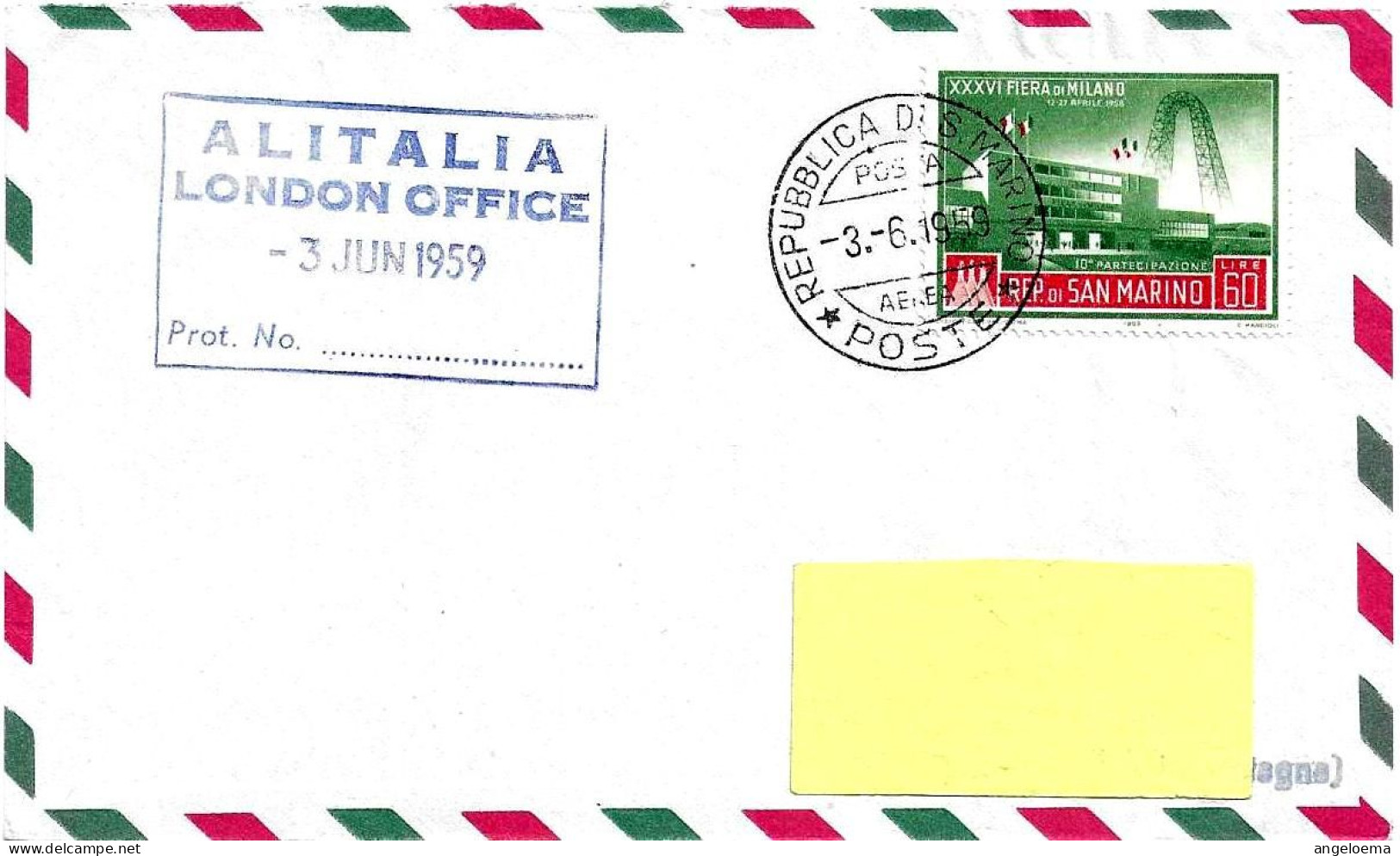 SAN MARINO - 1959 Lettera Viaggiata Per Londra Con Annullo Posta Aerea E Timbro ALITALIA London Office - 10582 - Covers & Documents