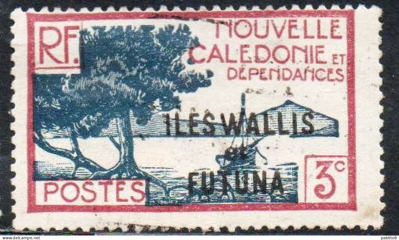 WALLIS AND FUTUNA ISLANDS 1930 1940 BAY OF PALETUVIERS POINT OVERPRINTED 3c USED USATO OBLITERE' - Usati