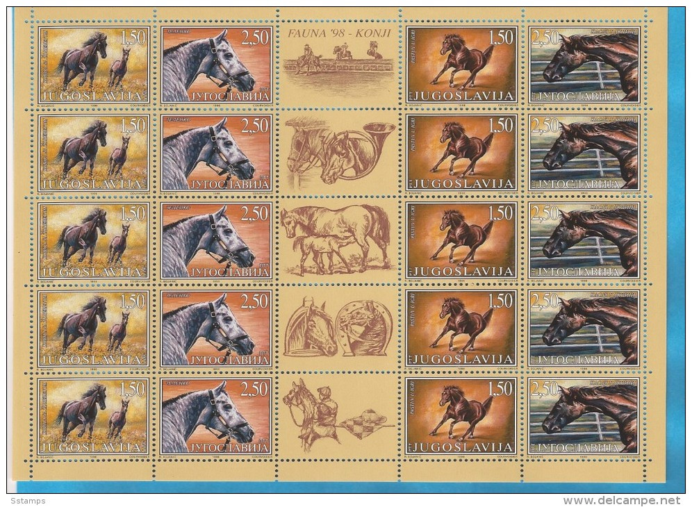 1998  2849-52 JUGOSLAVIJA  SRBIJA SERBIA SERBIEN HORSES PFERDE FAUNA AUFLAGE NUR 8600 BOGEN MNH - Chevaux