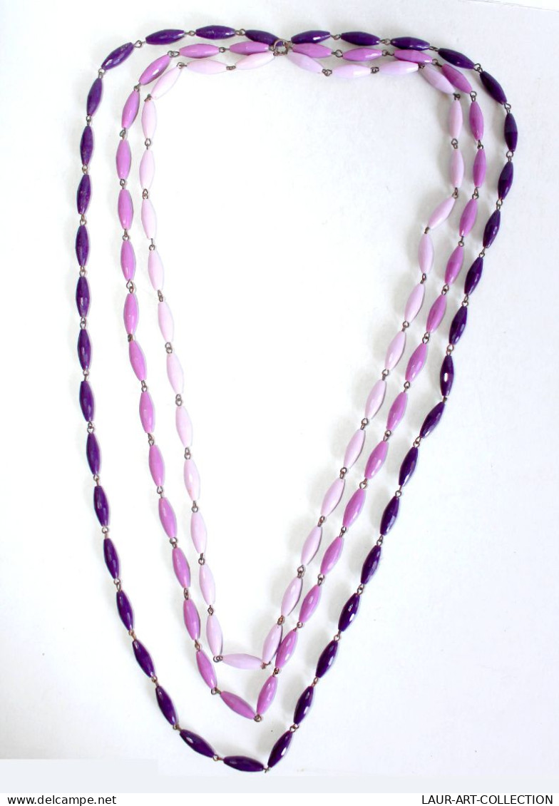 JOLI COLLIER SAUTOIR A 3 RANG PERLE RESINE PLASTIQUE VIOLET BIJOU FANTAISIE 46cm    (1505.14) - Collane/Catenine