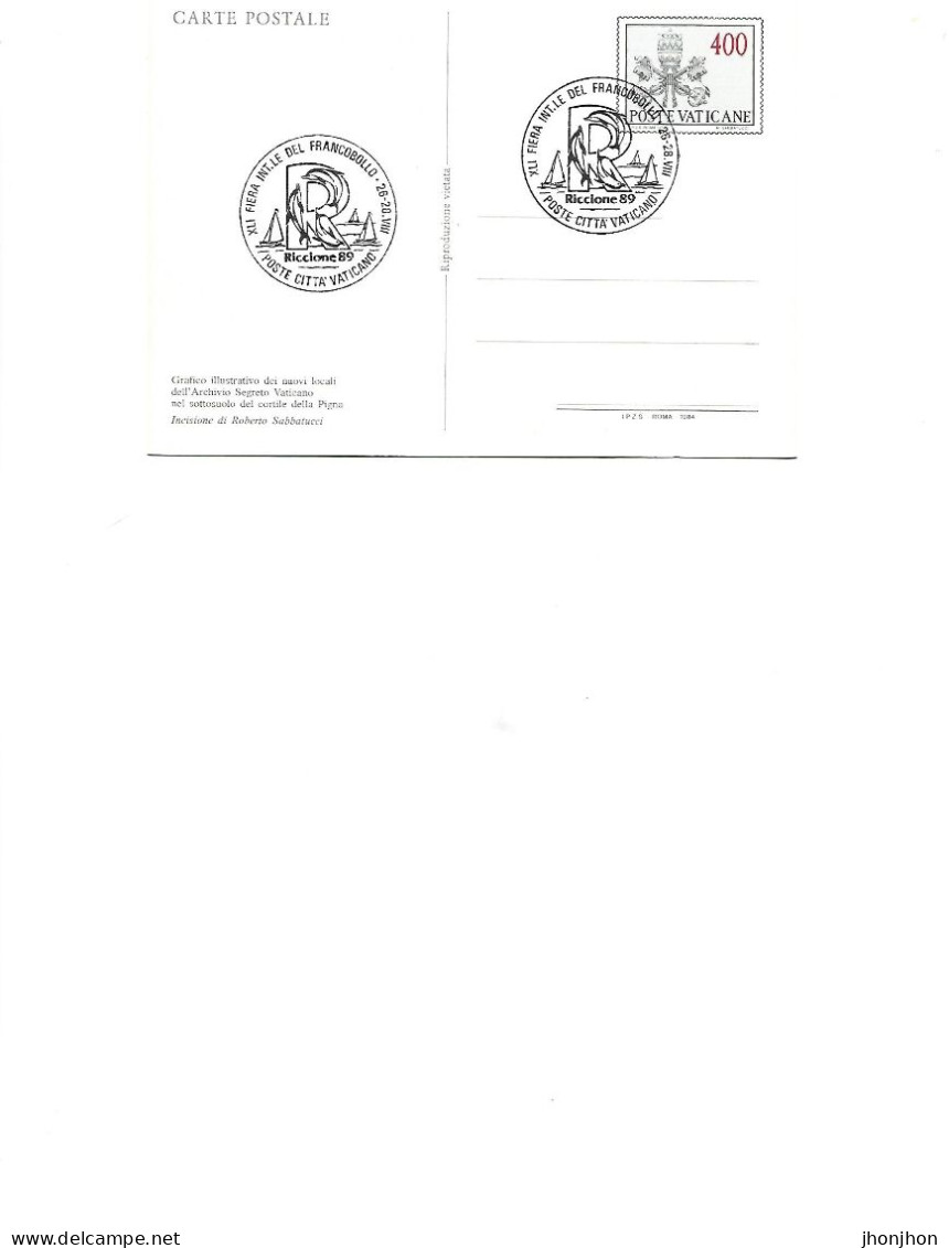 Vatican - Postal Stationery Postcard  Used  1984 - XLI International Postage Fair - Riccione 89 - Covers & Documents