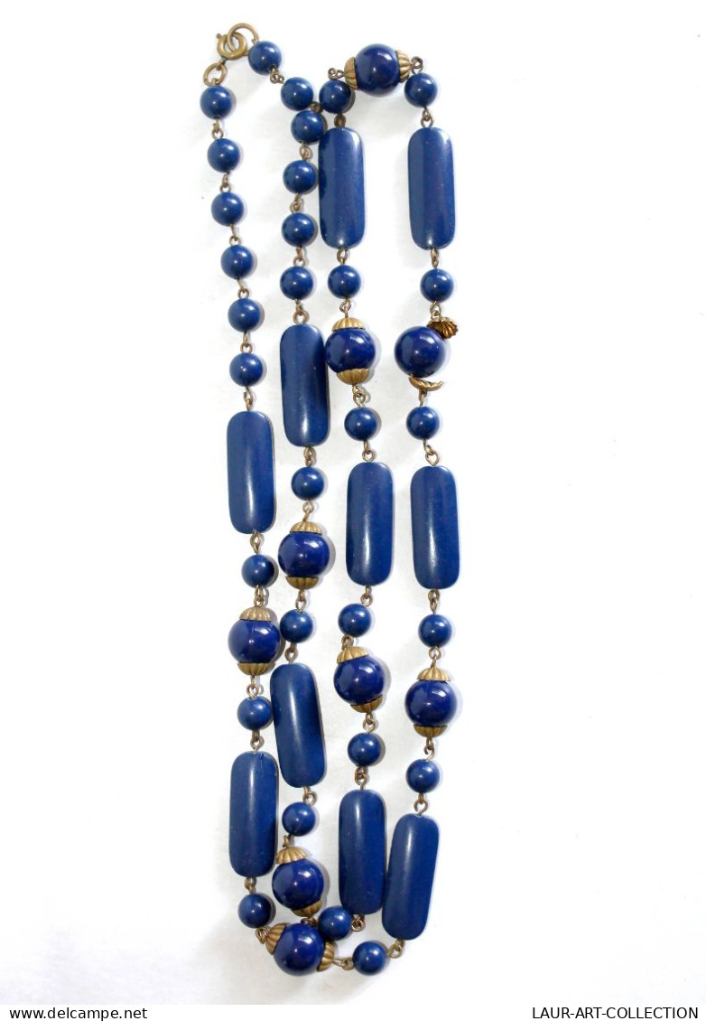 JOLI COLLIER SAUTOIR - PERLES EN RESINE PLASTIQUE BLEU - BIJOU FANTAISIE L:45cm    (1505.15) - Colliers/Chaînes