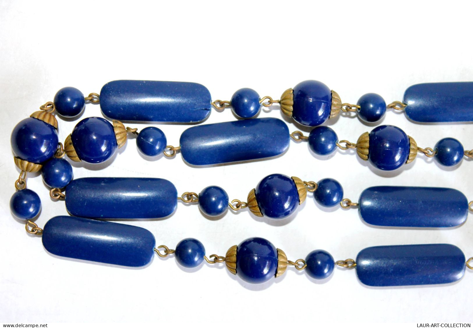 JOLI COLLIER SAUTOIR - PERLES EN RESINE PLASTIQUE BLEU - BIJOU FANTAISIE L:45cm    (1505.15) - Necklaces/Chains