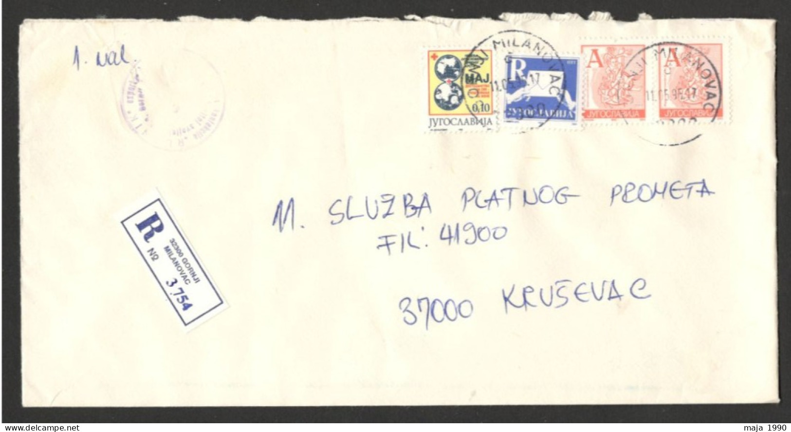 YUGOSLAVIA SERBIA - REGISTERED OFFICIAL COVER WITH TAX STAMP "RED CROSS" - 1995. - Lettres & Documents