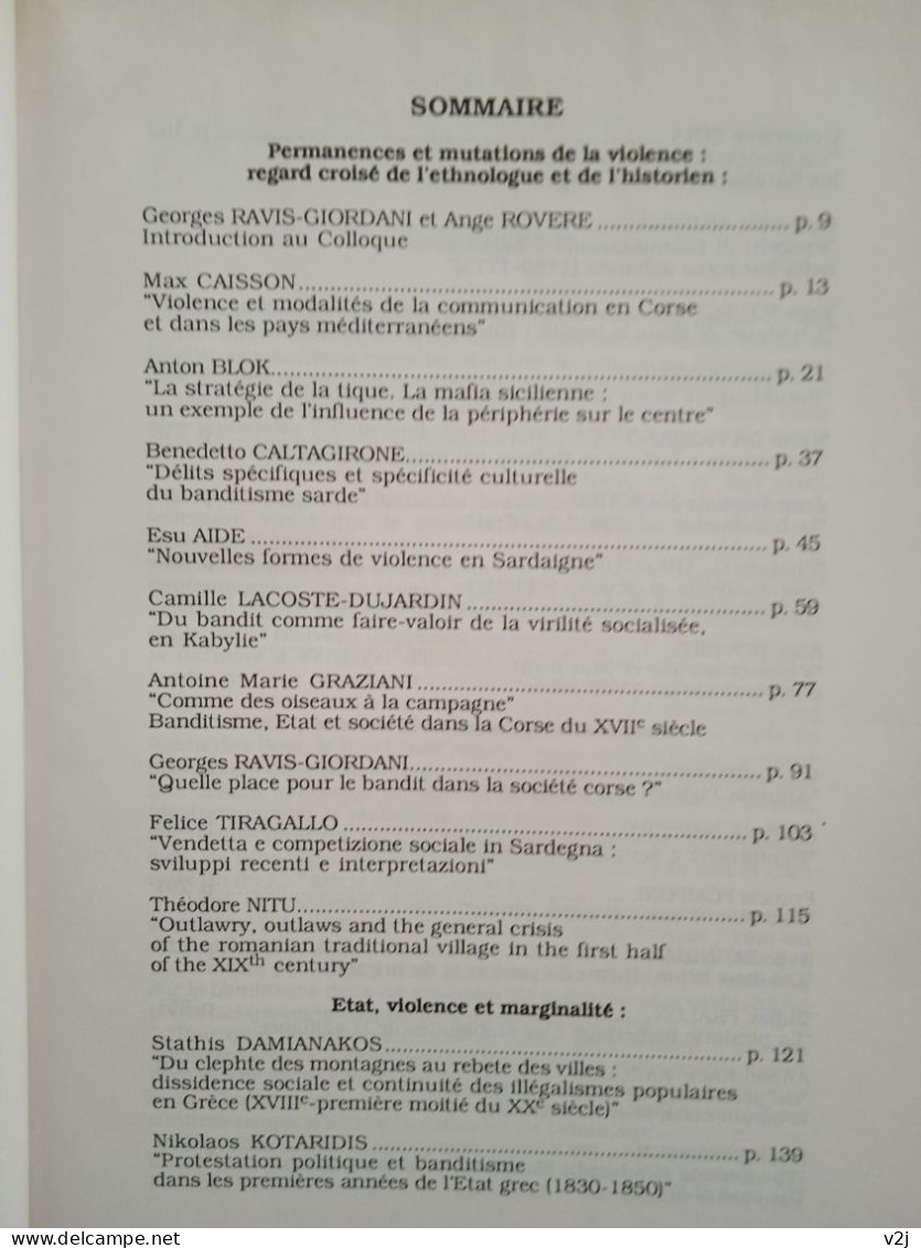 Banditisme Et Violence Sociale Dans Les Sociétés De L'Europe Méditerranéenne. Revue D'études Corses. - Corse