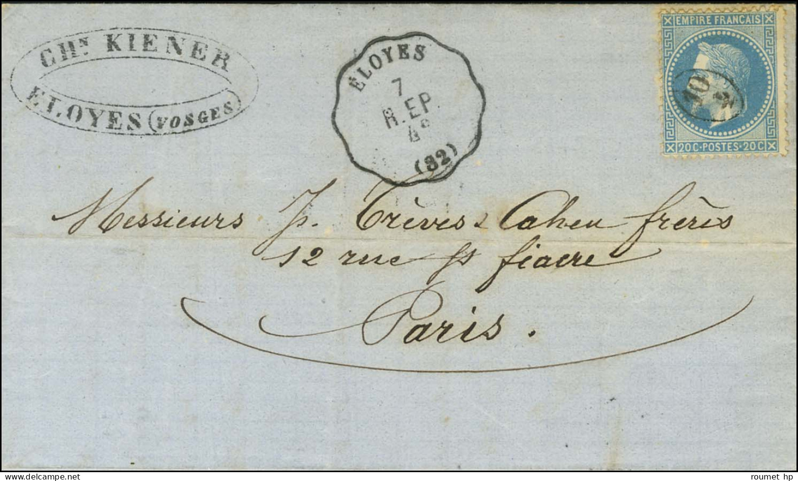 Cachet De Levée 10 / 4 / N° 29 Conv. Stat. ÉLOYES / R.EP (82) Sur Lettre Pour Paris. 1870. - TB / SUP. - R. - 1863-1870 Napoleon III With Laurels