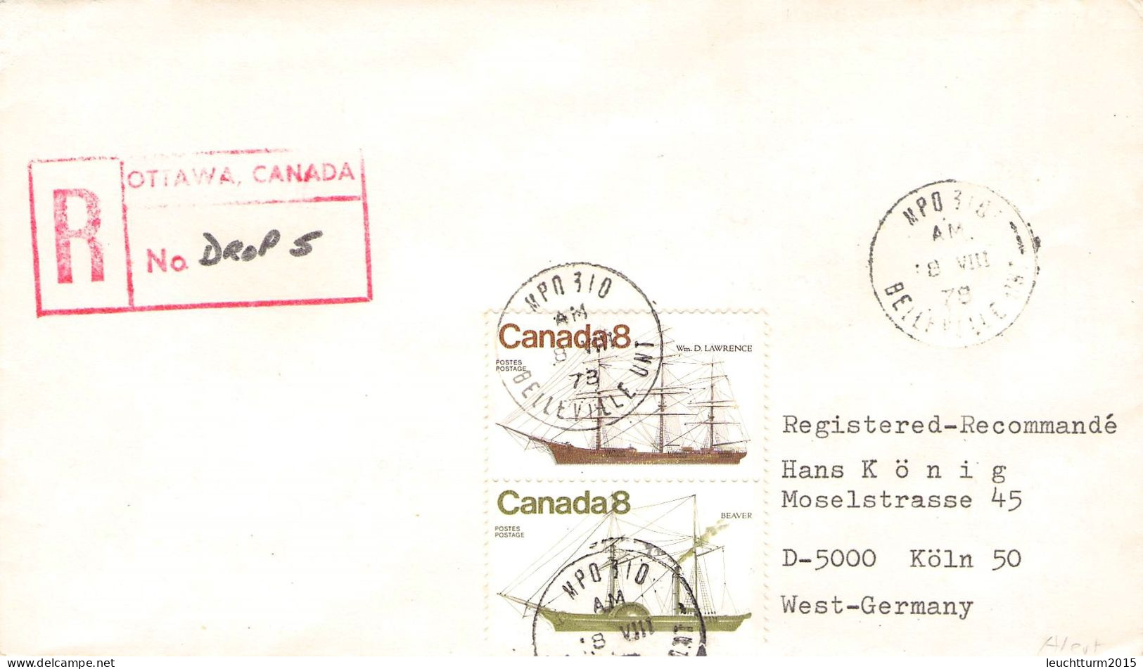 CANADA - REGISTERED MAIL BELLEVILLE, ONT 1978 / ZB154 - Lettres & Documents