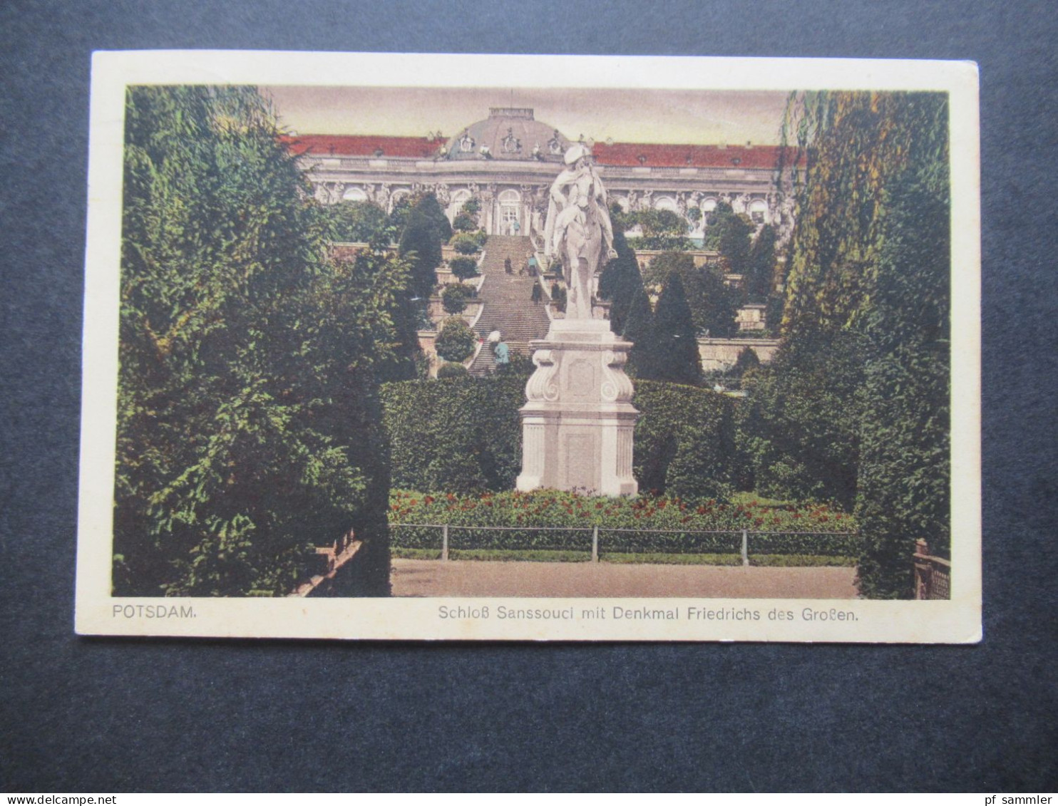 DR 1924 AK Potsdam Schloß Sanssouci Mit Denkmal Friedrich Des Großen Berlin Stempel Zehlendorf Wannseebahn 1 - Potsdam