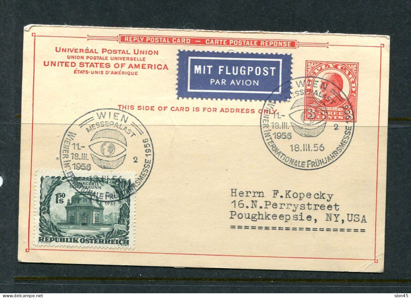 USA 1956 Reply Postal Stationery Card Austria Vienna To USA 15159 - 1941-60