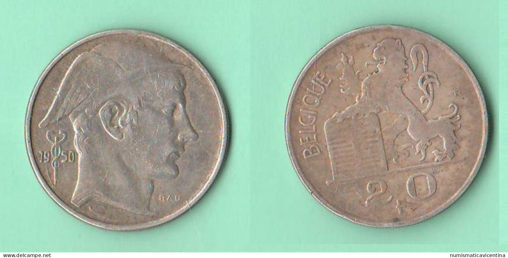 Belgio 20 Francs 1950 Mercury Belgie Belgium Belgique Silver Coin - 50 Franc