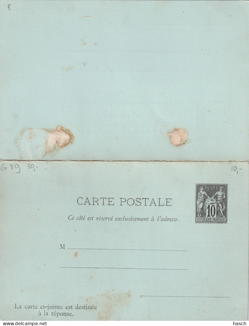 4898 143 France Entier Postale Type Sage Carte Postale  89-CPRP 1 (carte Réponse) Non écrit - Antwortscheine