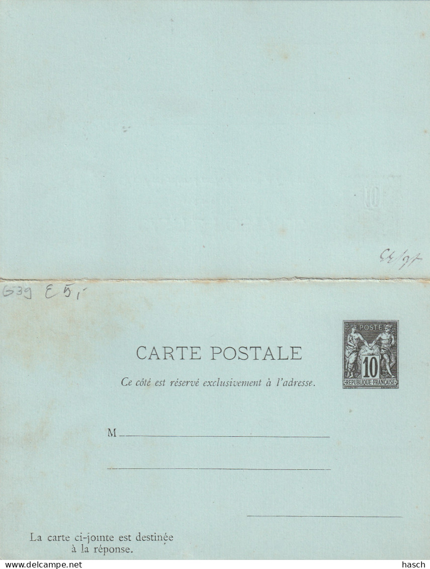 4898 144 France Entier Postale Type Sage Carte Postale  89-CPRP 1 (carte Réponse) Non écrit - Antwoordbons