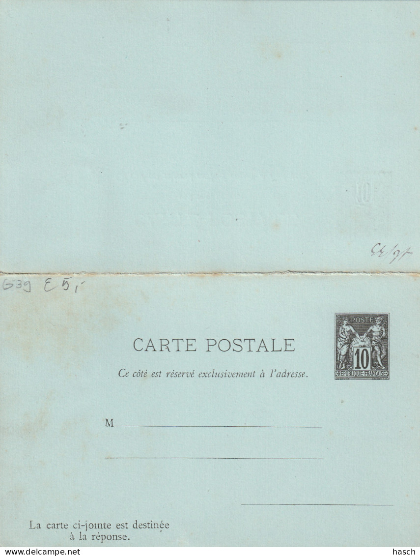 4898 144 France Entier Postale Type Sage Carte Postale  89-CPRP 1 (carte Réponse) Non écrit - Reply Coupons