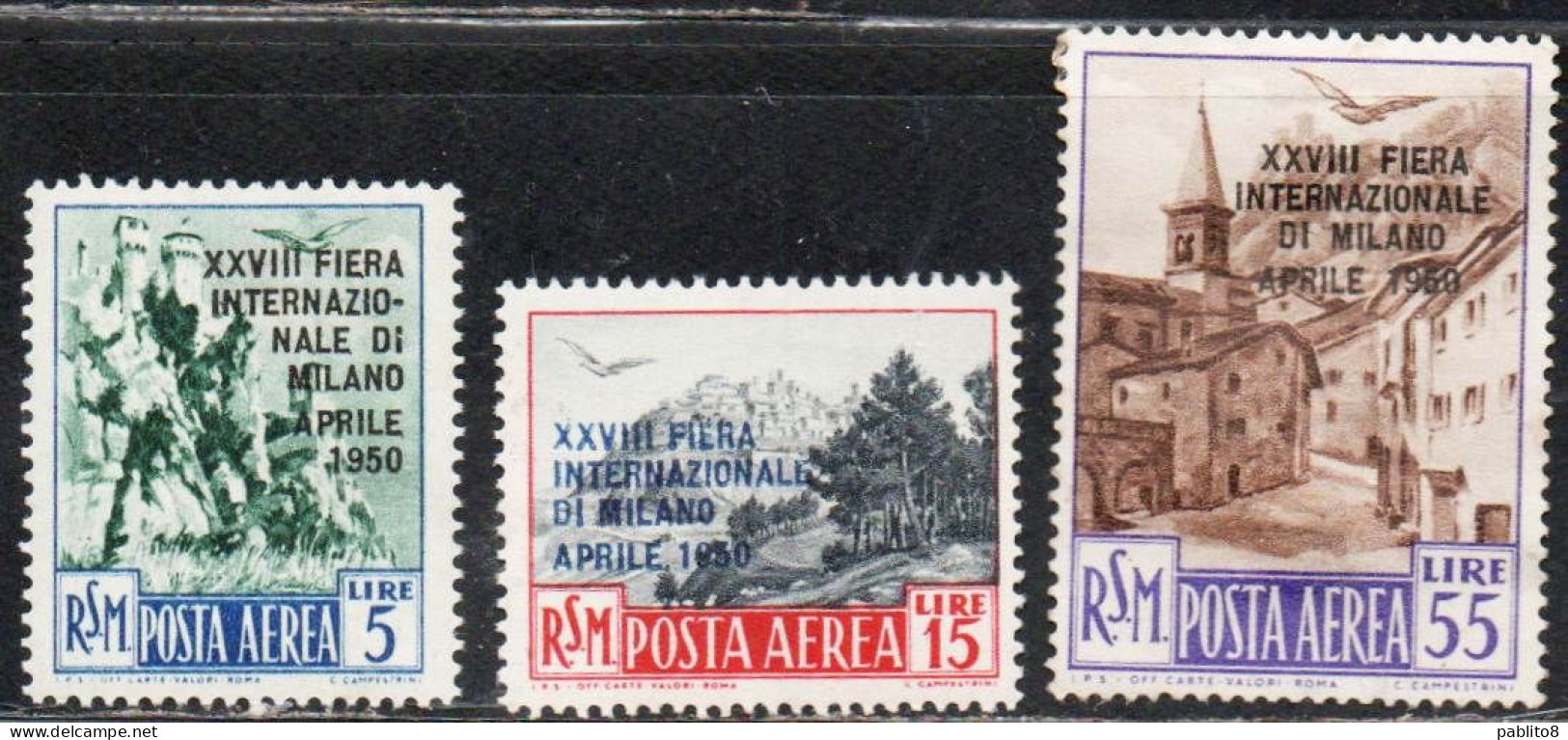 REPUBBLICA DI SAN MARINO 1950 POSTA AEREA FIERA DI MILANO FAIR SERIE COMPLETA COMPLETE SET MNH - Airmail