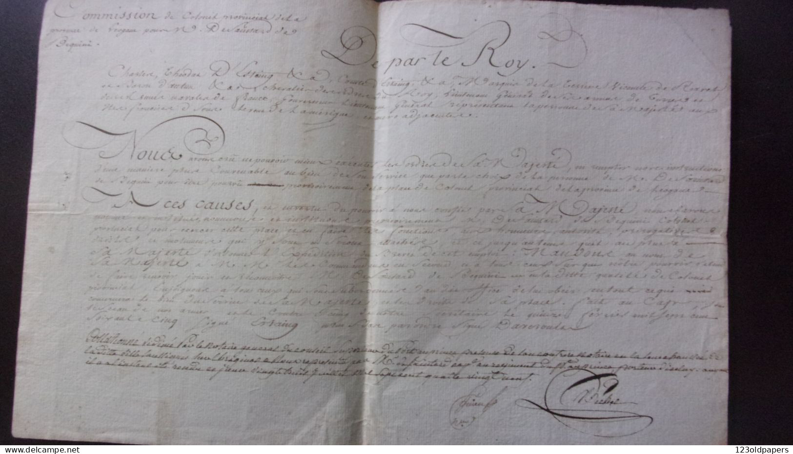 1765 HAITI LEOGANE BEQUINI / LIEUTENANT GENERAL DES ARMEES  COMTE ESTAING PORT AU PRINCE NOMINATION COLONEL PROVINCIAL D - Documents Historiques