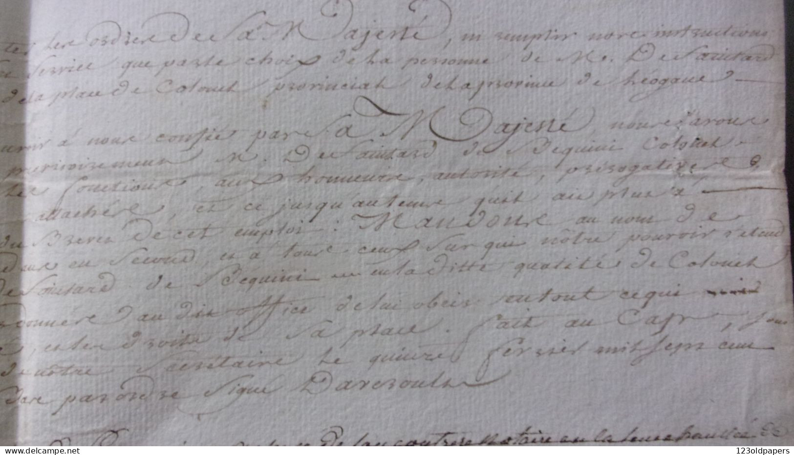 1765 HAITI LEOGANE BEQUINI / LIEUTENANT GENERAL DES ARMEES  COMTE ESTAING PORT AU PRINCE NOMINATION COLONEL PROVINCIAL D