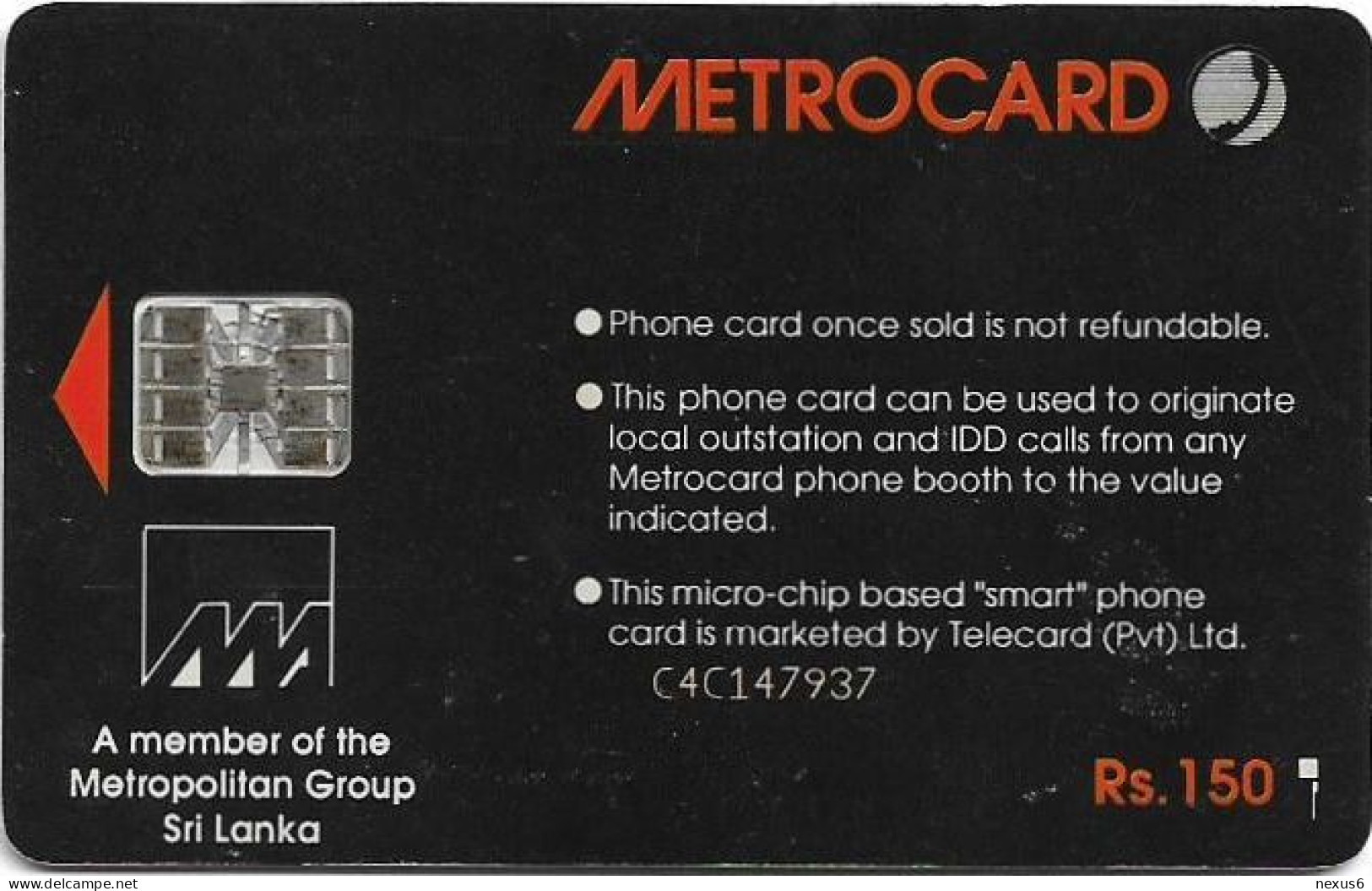 Sri Lanka - Metrocard (Chip) - Sigiriya Rock (With Moreno Logo), SC7, 150Rs, Used - Sri Lanka (Ceylon)