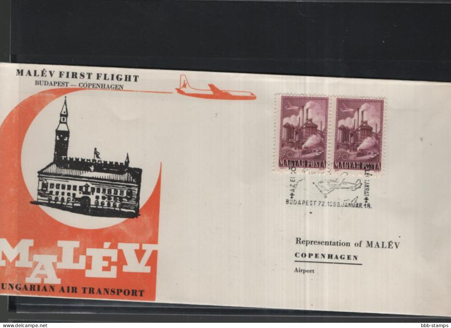 Ungarn Michel Cat.No. FFC Malev Budapest - Copenhagen - Storia Postale