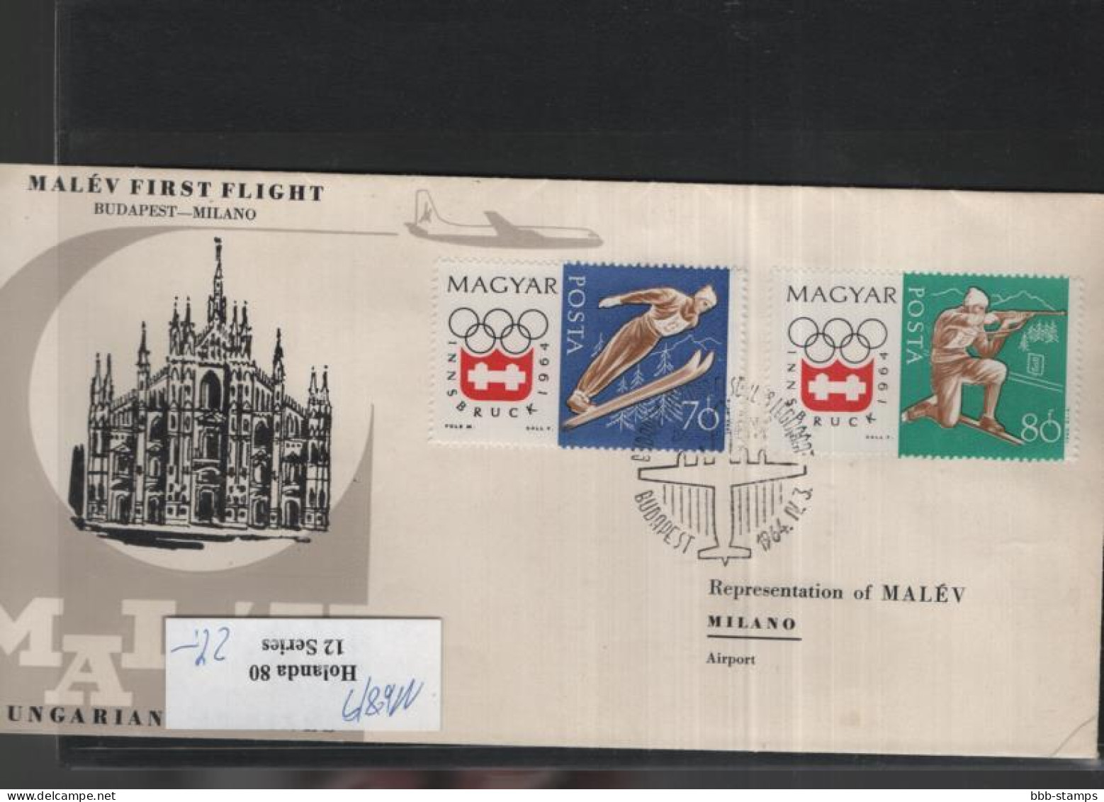 Ungarn Michel Cat.No. FFC Malev Budapest - Mailand - Cartas & Documentos