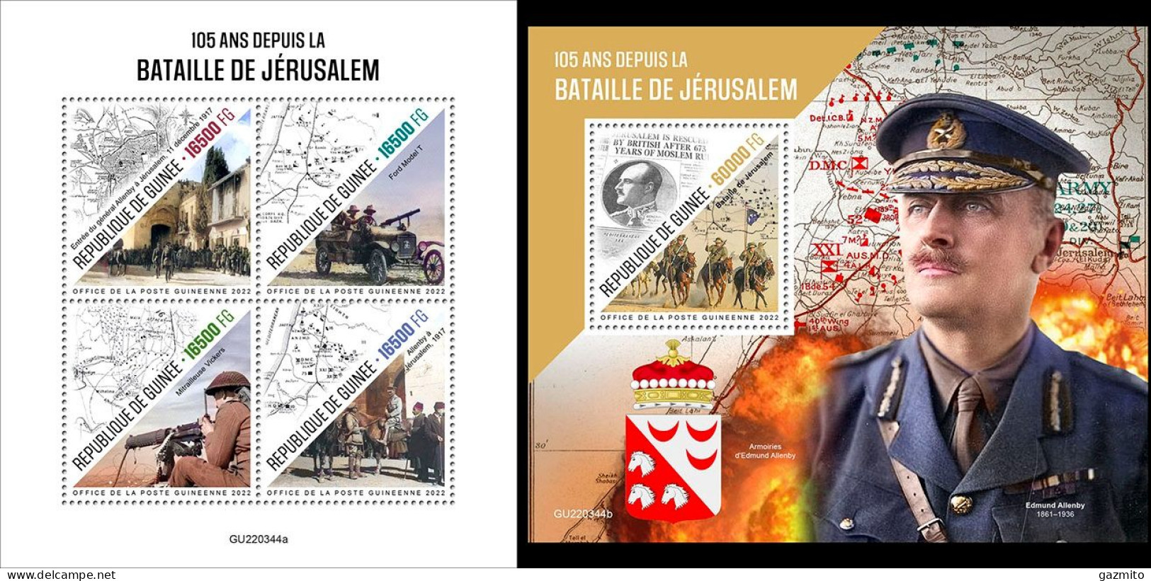 Guinea 2022, WWI, Battle Of Jerusalem, Maps, Horses, 4val In BF+BF - Chevaux