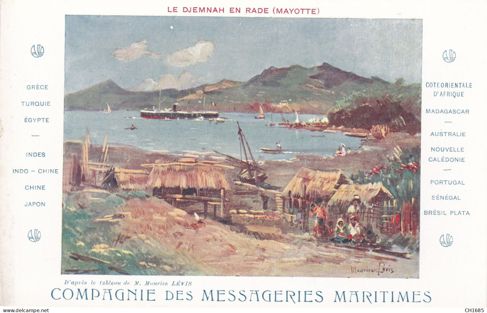 MAYOTTE : Paquebot " Djemnah " En Rade De L'ile : Carte De La Compagnie Des Messageries Maritimes - Mayotte