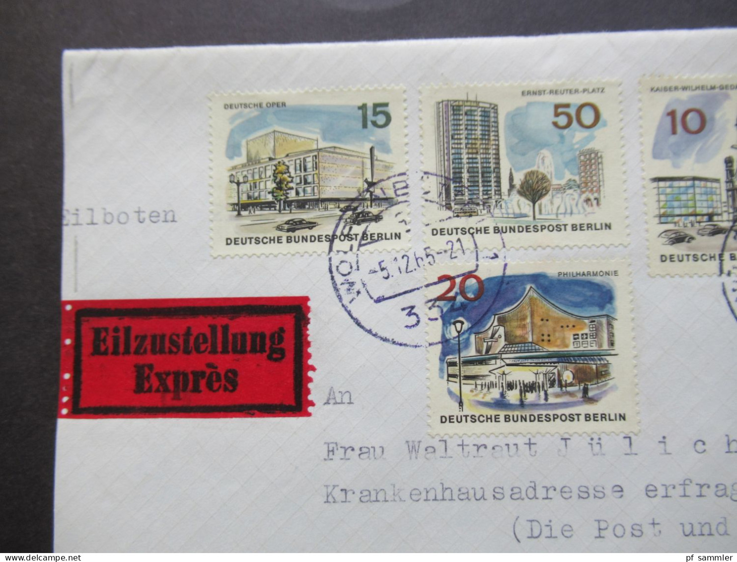 Berlin (West) 1965 Das Neue Berlin MiF Mit 6 Marken! Eilzustellung Express Wolfenbüttel / Krankenhausadresse Erfragen! - Briefe U. Dokumente