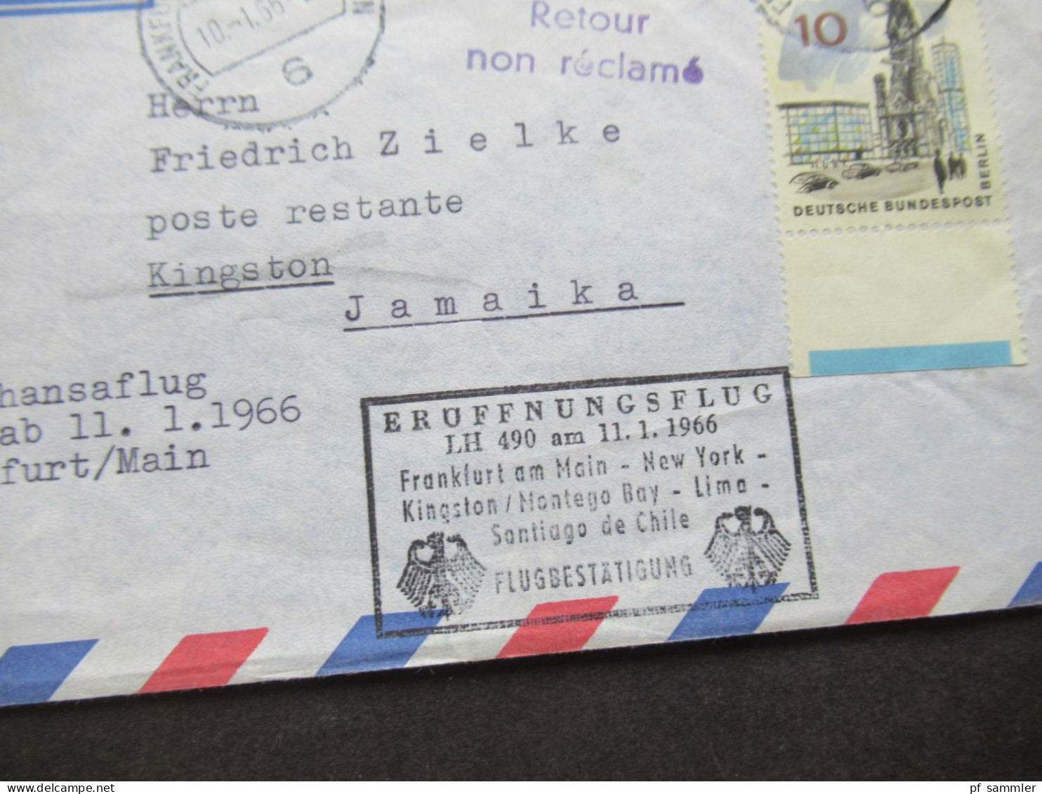 Berlin (West) 1965 Das Neue Berlin Seitenrand Mit Farbbalken Mit Luftpost Lufthansa LH 490 Ab FFM Nach Jamaika!! - Cartas & Documentos