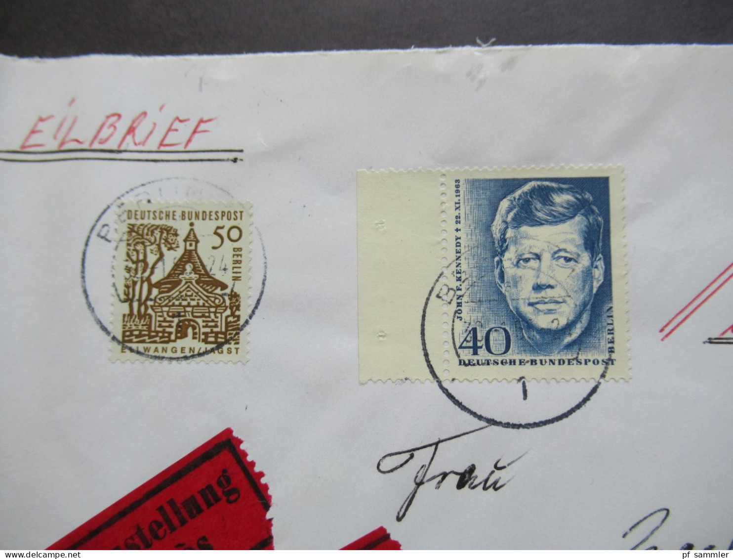 Berlin (West) 1964 Deutsche Bauwerke Nr.246 MiF Kennedy Eilbrief Berlin Ortsbrief Vermerk Bitte Erst Nach 9 Uhr Zustelle - Storia Postale