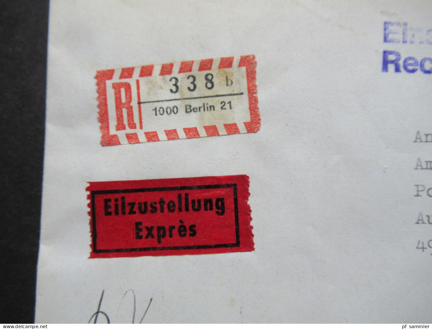 Berlin (West) 1978 / 80 BuS Mi.Nr.590 (2) MeF Einschreiben Eilzustellung Expres Fernbrief Berlin 21 Nach Herford - Cartas & Documentos