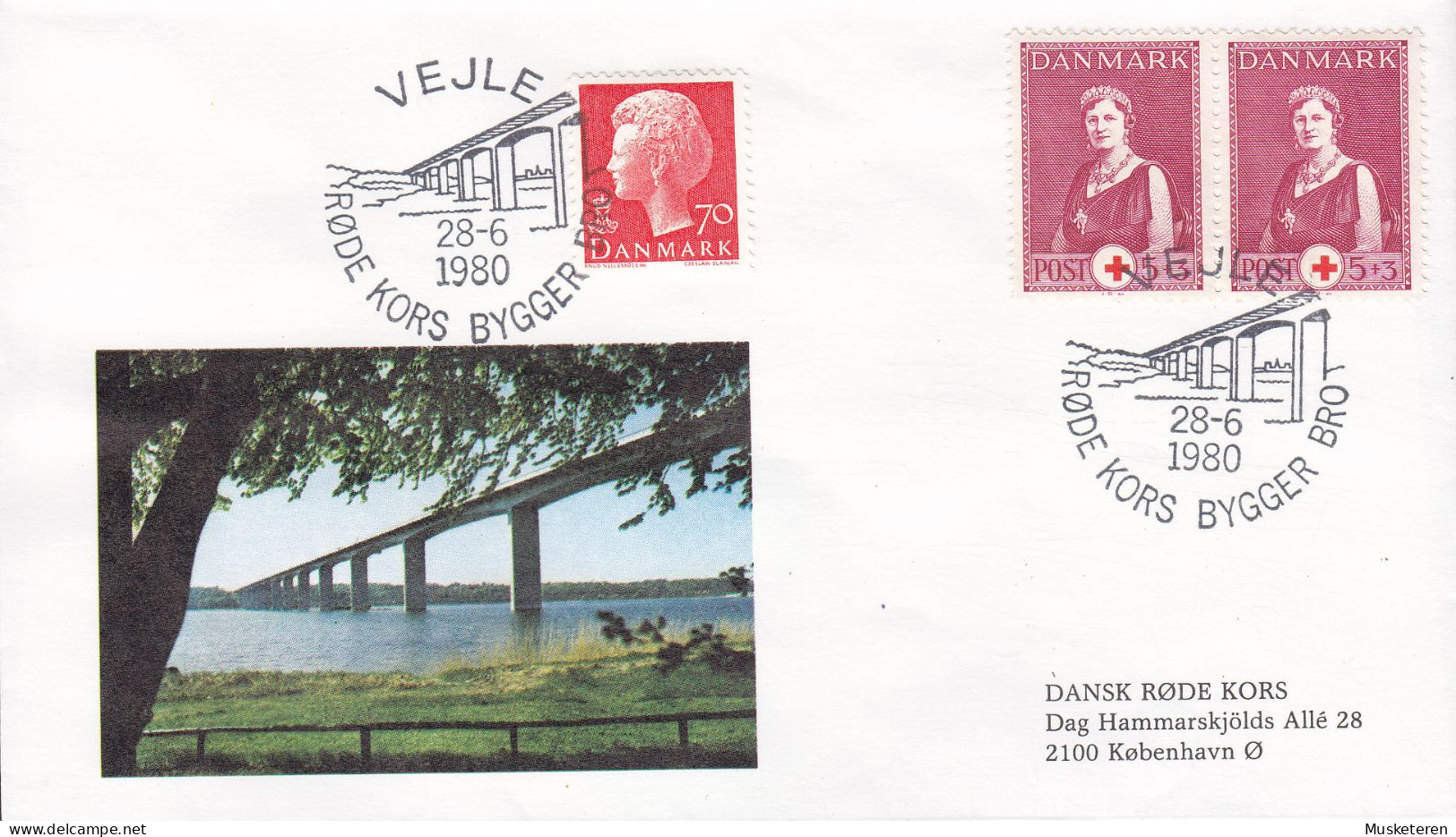 Denmark VEJLE Bro Bridge Brücke Sonderstempel Cover Brief 1980 Red Cross Rotes Kreuz Croix Cruz Roja (Cz. Slania) - Errors, Freaks & Oddities (EFO)