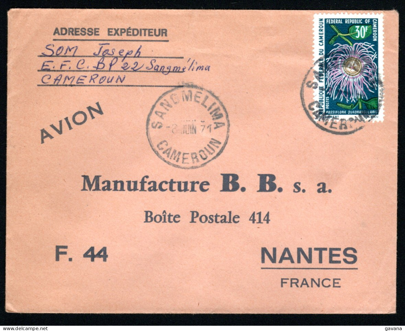 Marcophilie - Lettre Du CAMEROUN - Cad SANGMELIMA - 1971 - Cameroun (1960-...)