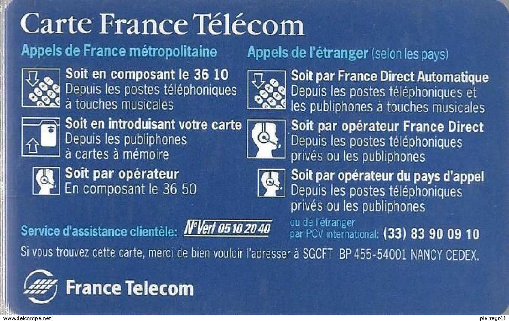 1-CARTE FRANCE TELECOM-PUCE H-INTERNATIONALE- BE - Pastel