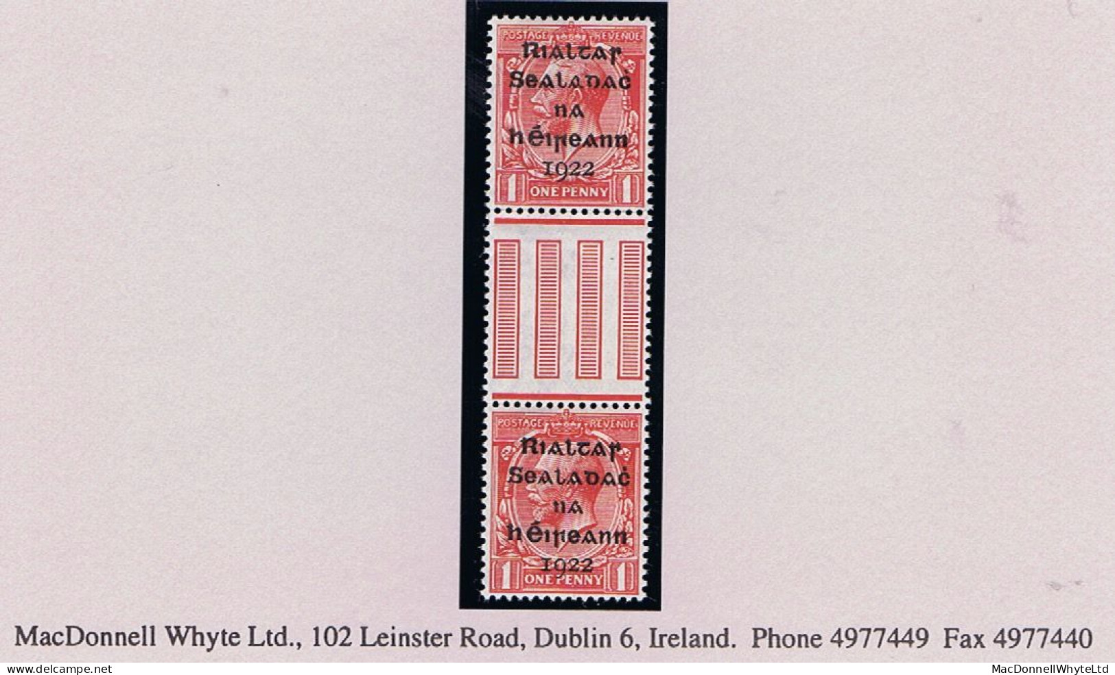 Ireland 1922 Dollard Rialtas 5-line Overprint In Black On 1d Red, Gutter Pair Mint Unmounted, Folded - Unused Stamps