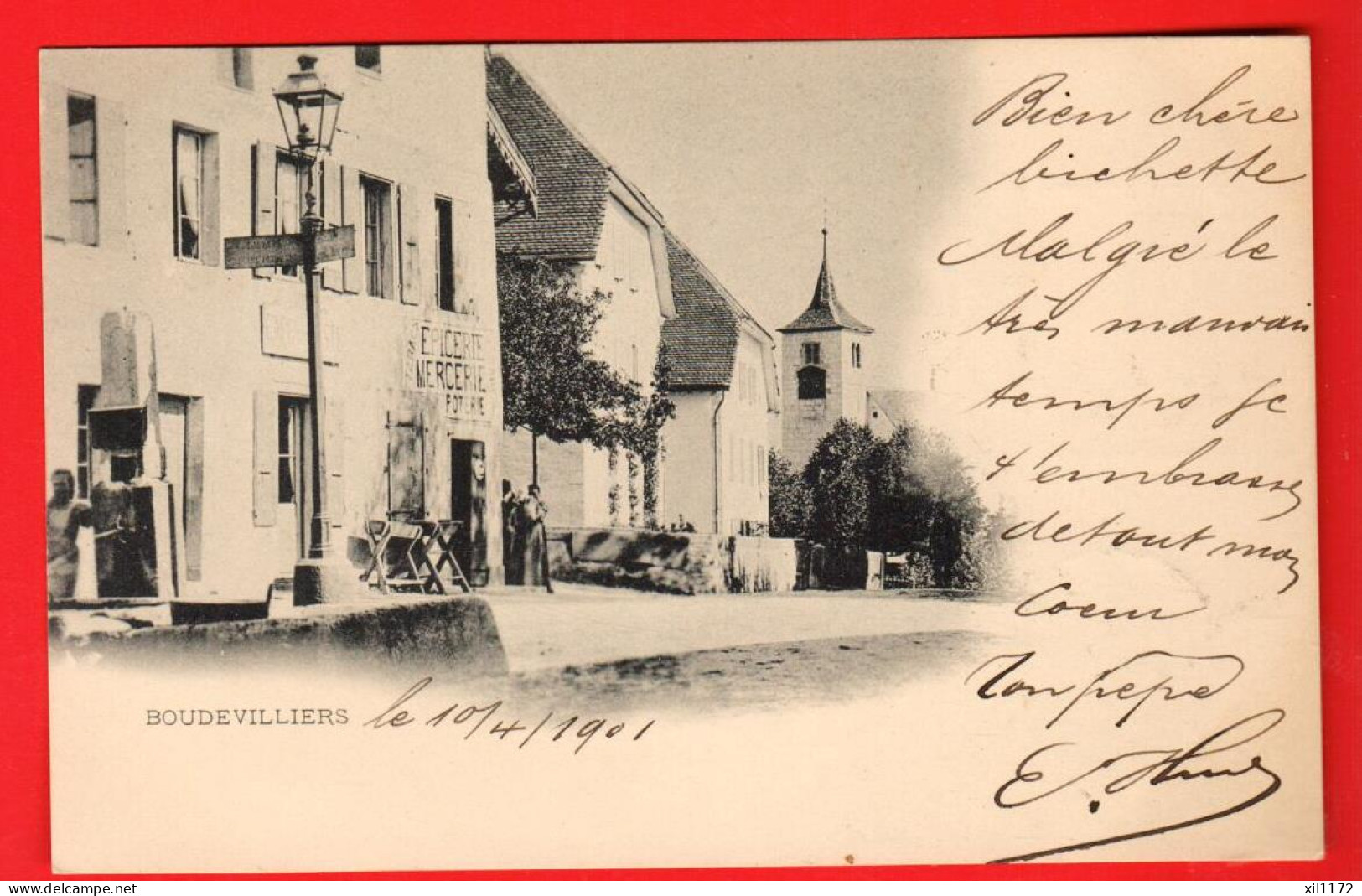 DBC-21 Boudevilliers Val-de-Ruz, Epicerie Mercerie Circulé  1901  Dos Simple  ANIME  Carte-Photo   - Villiers