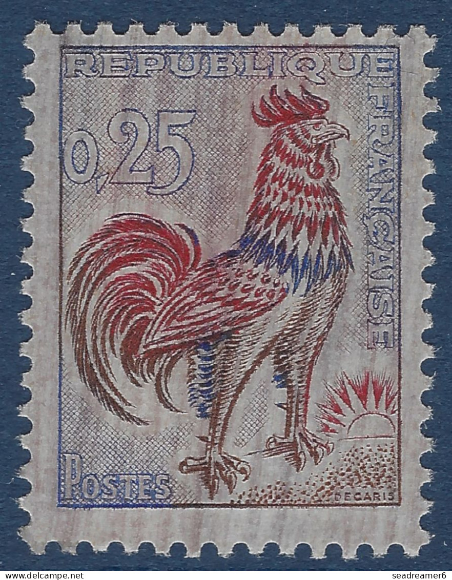 Coq De DECARIS N°1331 0.25c Variété D'impression Très Brouillée Par Defaut D'essuyage  Signé TTB - 1962-1965 Haan Van Decaris