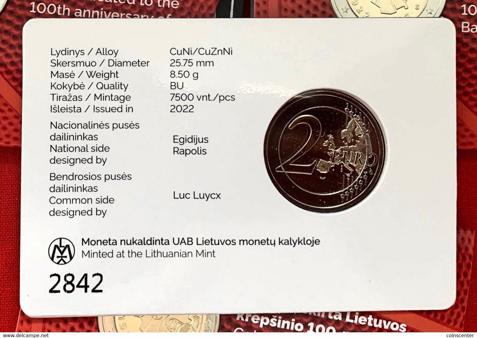 Lithuania 2 Euro 2022 "Basketball" BiMetallic CoinCard BU - Litauen